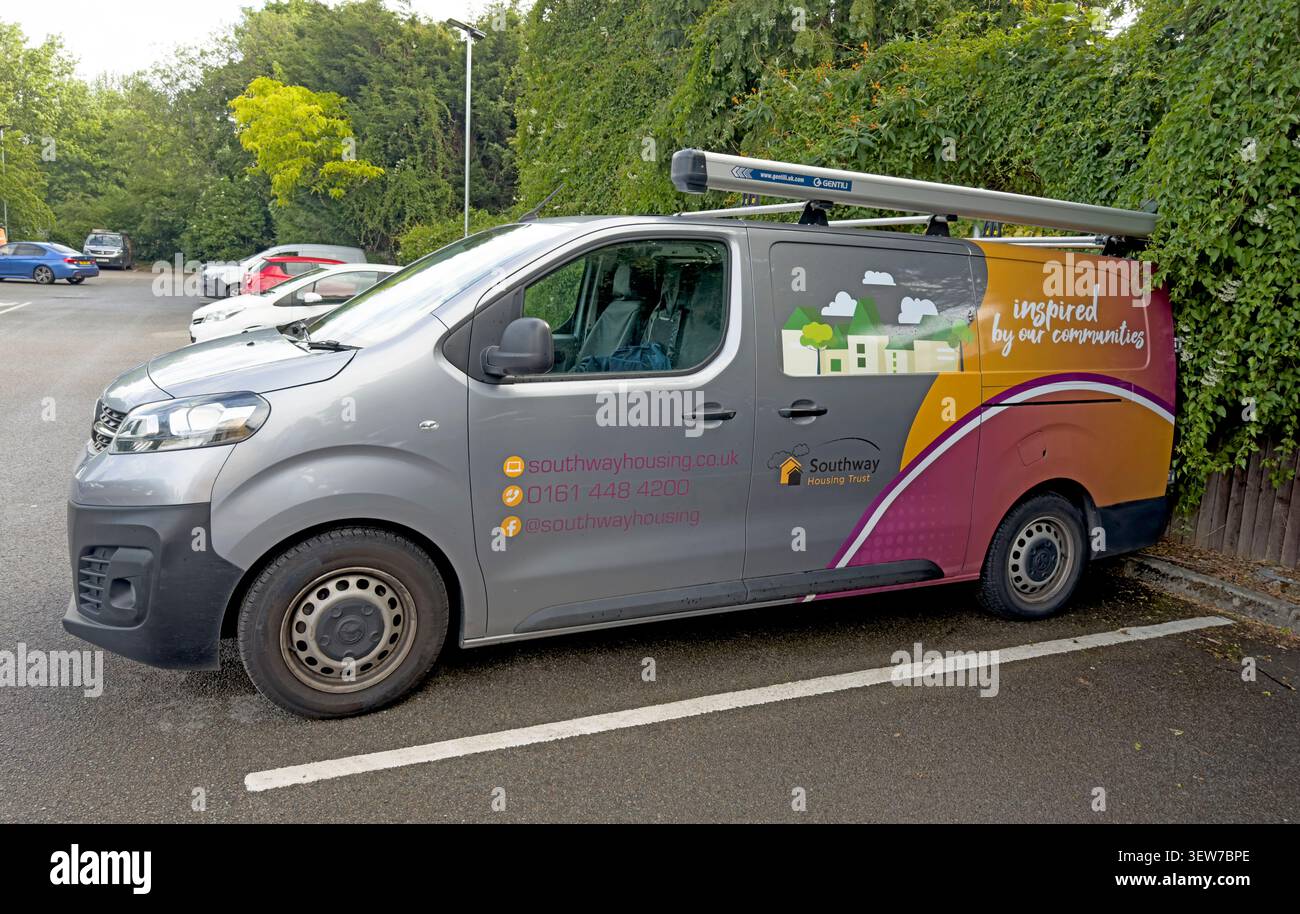 Southway Housing Trust DLO repairs van parked outside its Manchester offices in Didsbury, England, UK. Stock Photo