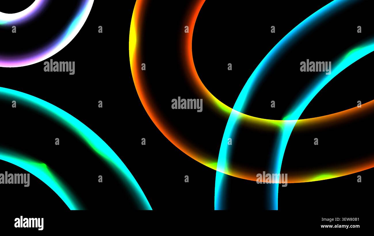 futuristic abstract background featuring vibrant neon glowing rings intersecting in darkness to deliver a high contrast tech wallpaper for modern grap Stock Vector