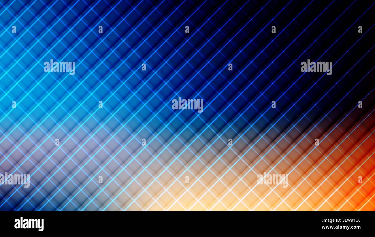 Abstract blue and orange tech background featuring a vibrant glowing grid pattern with a dramatic gradient transition for modern digital wallpapers an Stock Vector