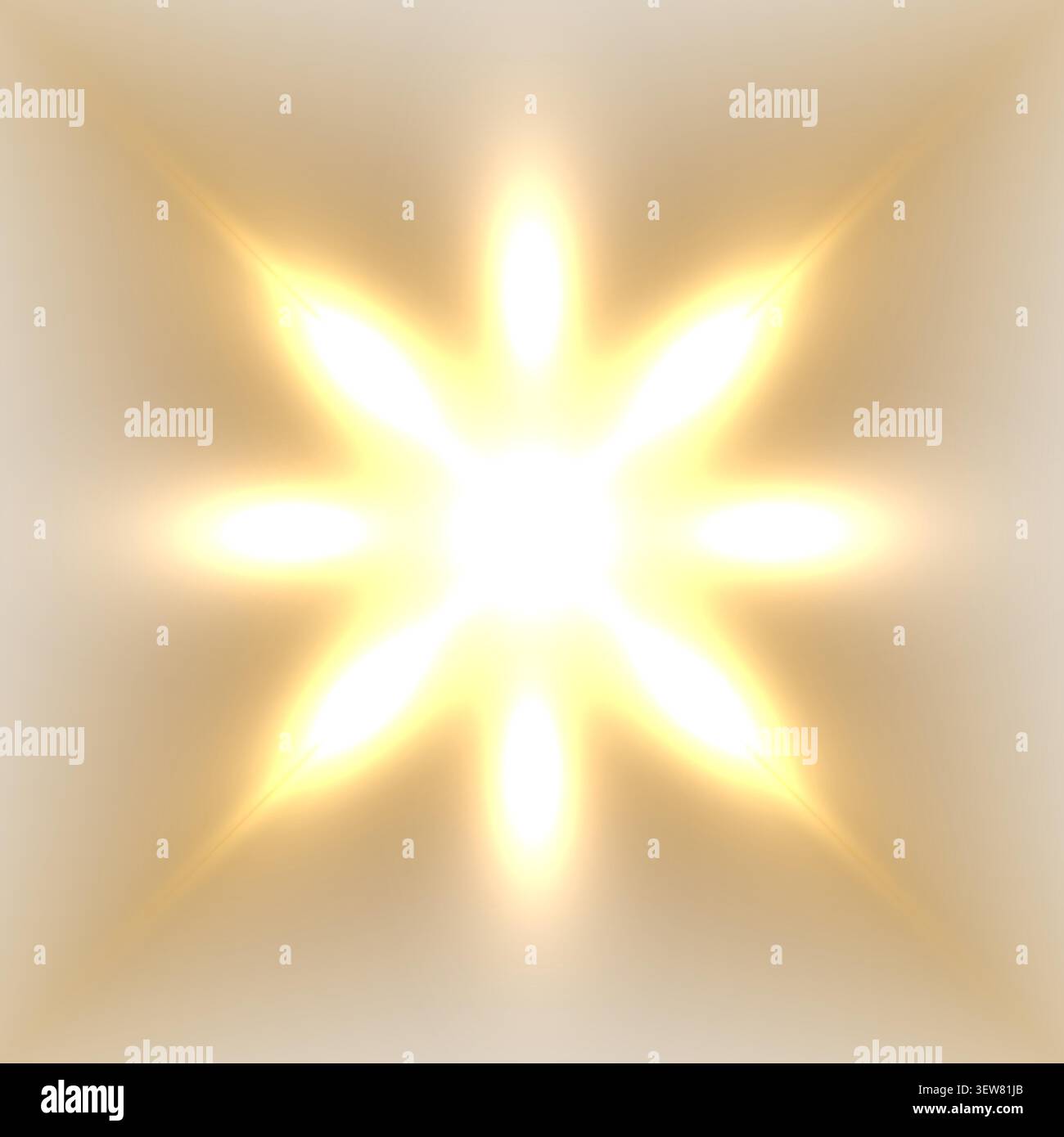 radiant golden eight pointed starburst glows brightly with a white center against a soft cream background, luxury holiday cards in their studios durin Stock Vector