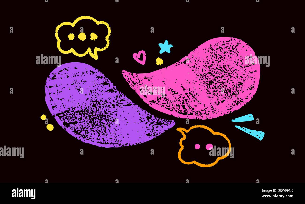 Magenta and purple crayon Irregular text boxes. Stock Vector