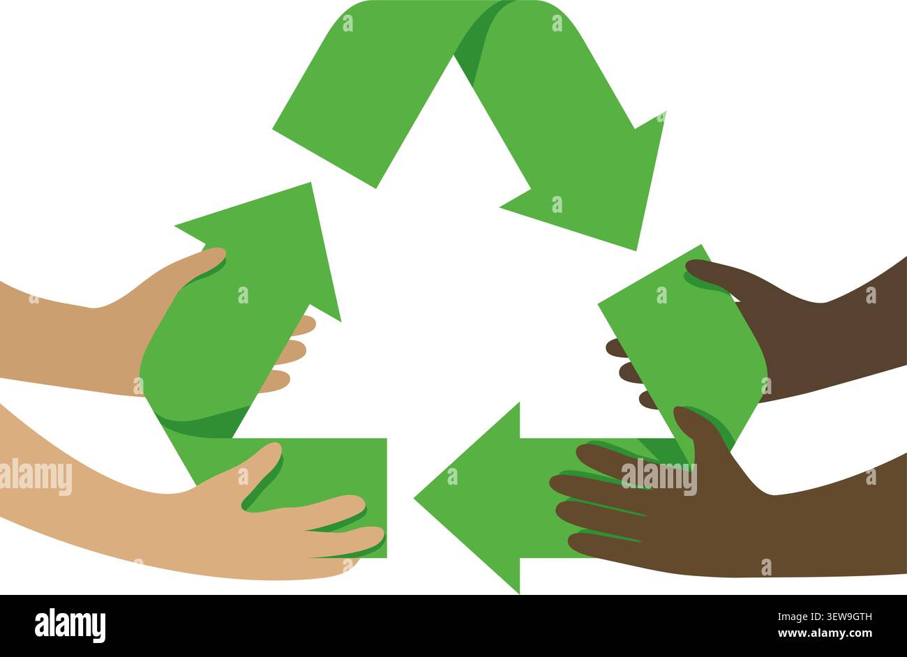 Emblem for Global Recycling Program or Strategy - diverse hands holding triangular sign Stock Vector