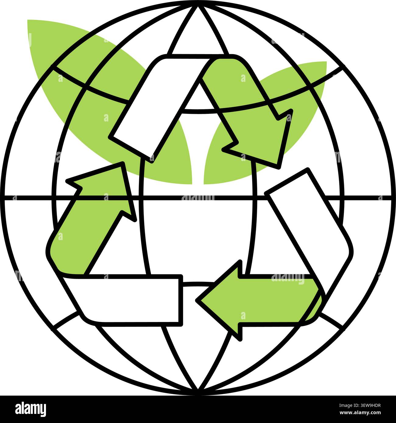 Emblem for Global Recycling Program or Strategy - triangular sign with globe and leaf Stock Vector