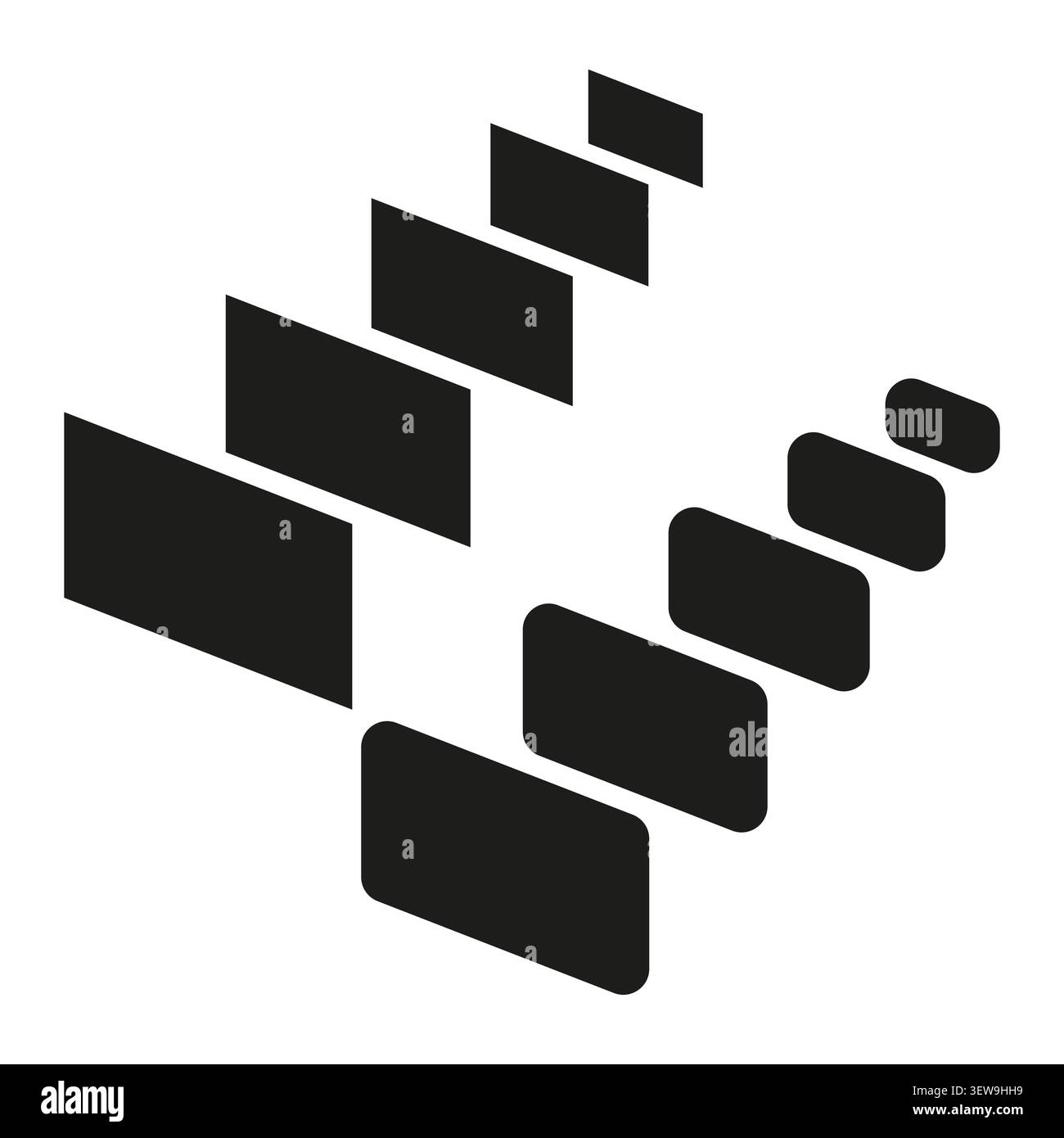 Basic geometric forms pack features black vector diagonal step shapes. Minimal collection visualizes perspective. eps 10 Stock Vector