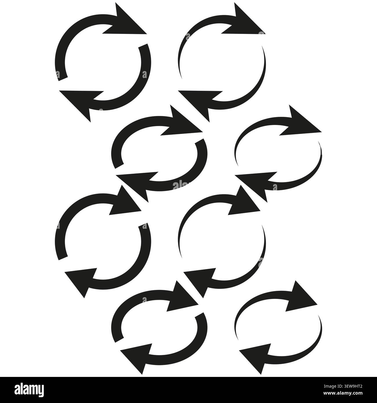 Geometric arrow forms pack features black vector circular refresh shapes. Minimal collection visualizes abstract cycle. eps 10 Stock Vector