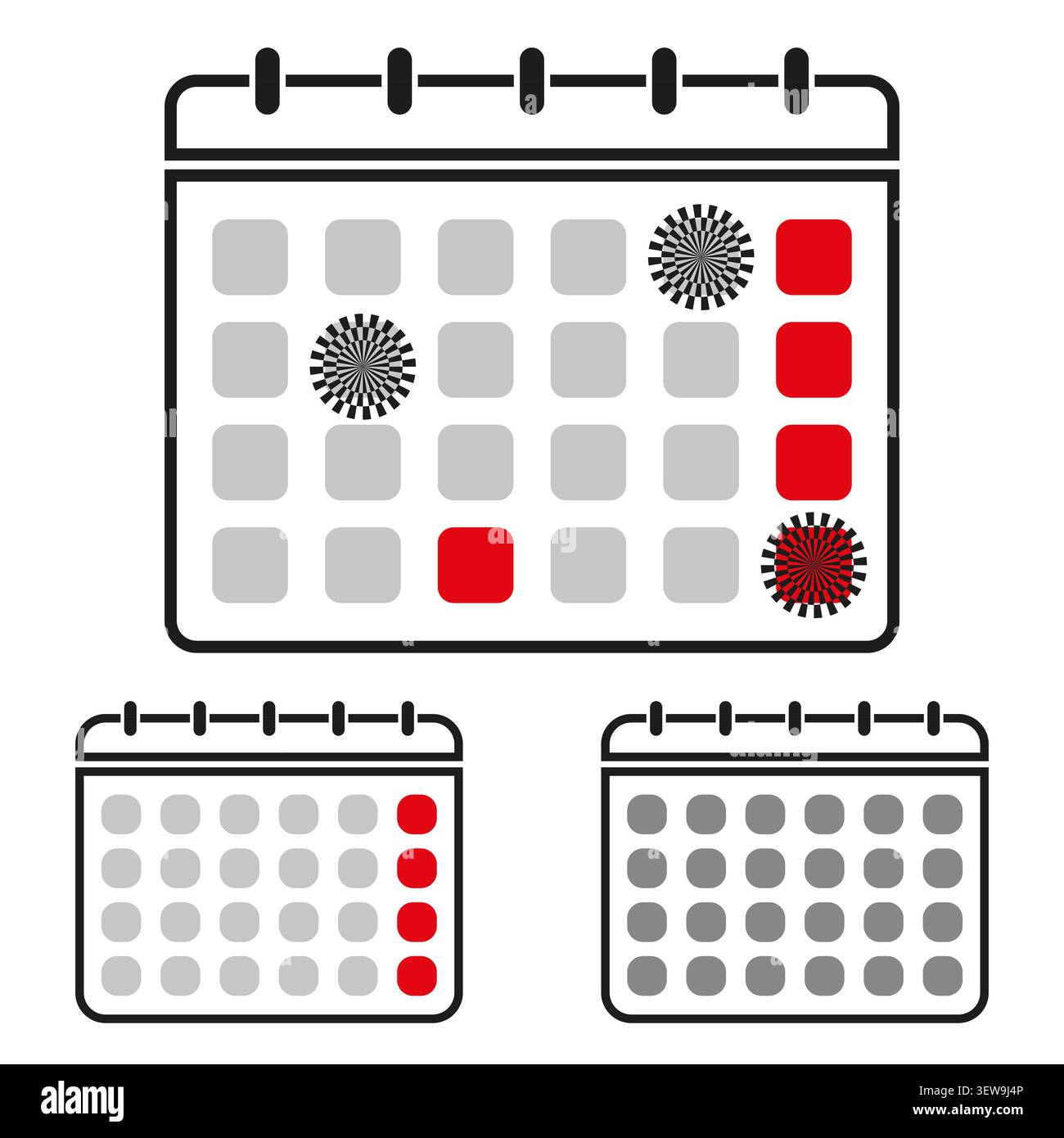 Basic geometric forms pack features black vector square calendar shapes. Minimal collection visualizes abstract date. eps 10 Stock Vector