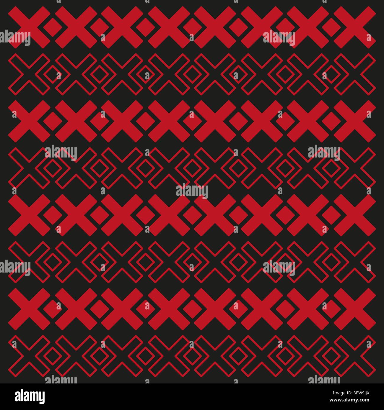 Geometric cross forms pack features red vector seamless grid shapes. Vibrant collection visualizes abstract pattern. eps 10 Stock Vector
