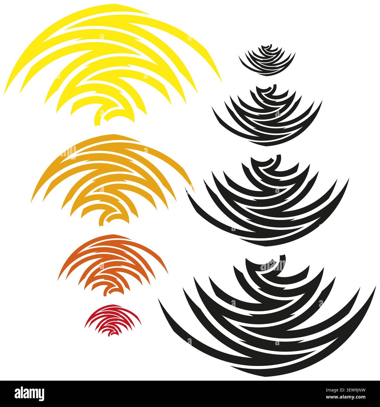 Abstract crescent forms pack features colorful vector stacked curve shapes. Vibrant collection enhances modern design. eps 10 Stock Vector