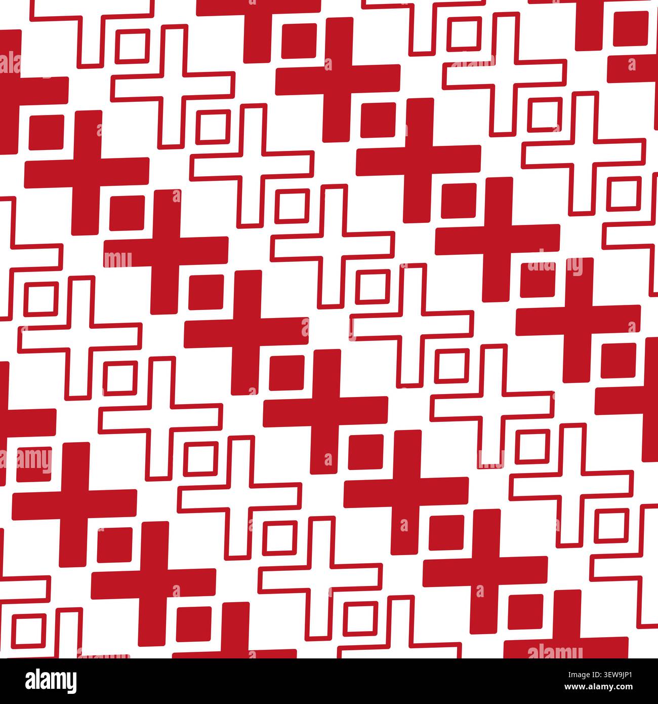 Geometric cross forms pack features red vector seamless maze shapes. Vibrant collection visualizes abstract pattern. eps 10 Stock Vector