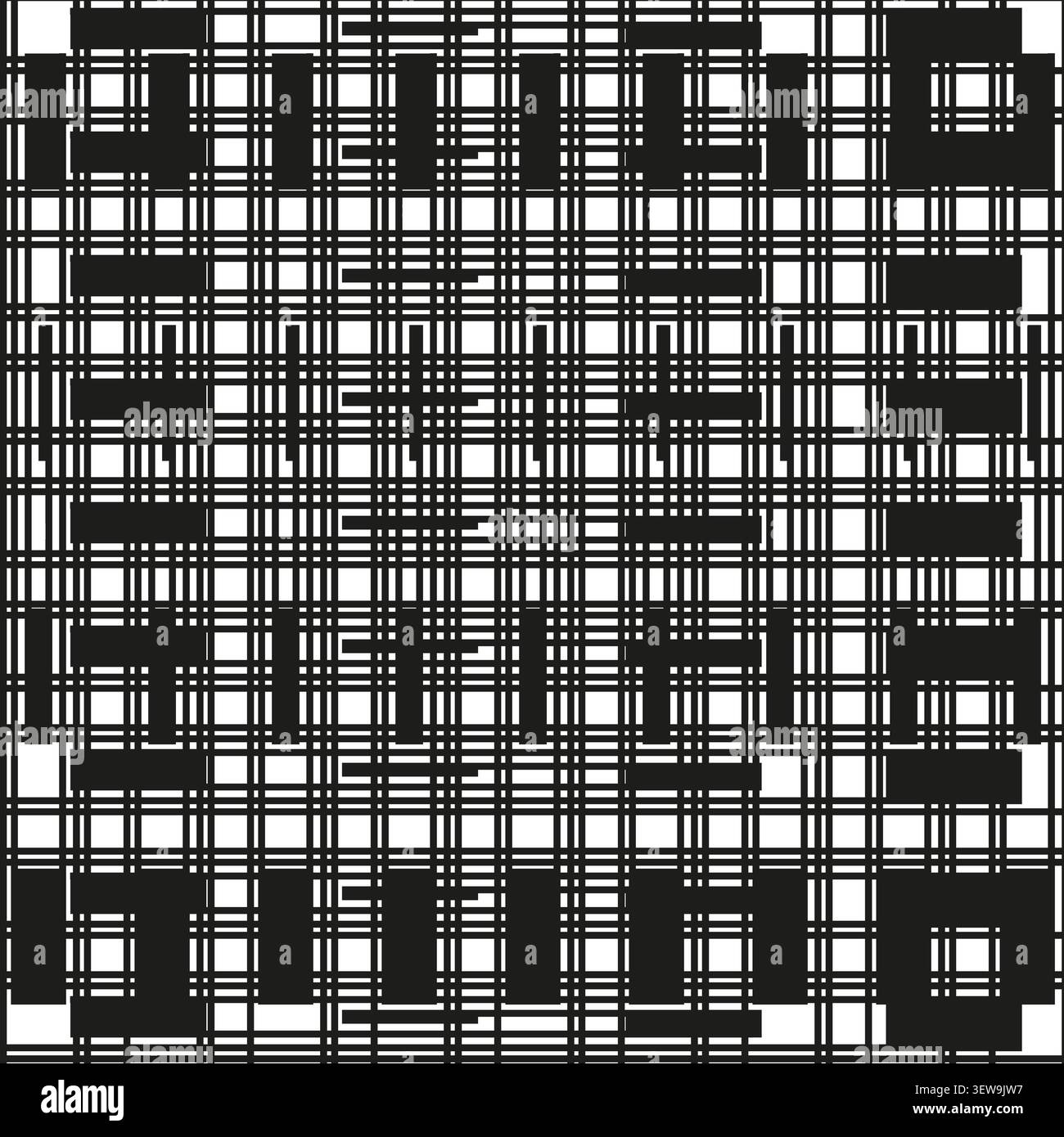 Geometric plaid forms pack features black vector intersecting grid lines. Seamless pattern highlights modern layout. eps 10 Stock Vector