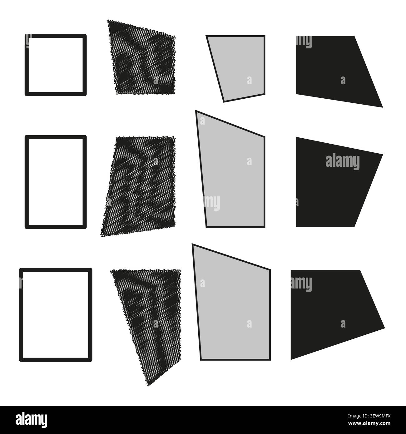 Abstract geometric basic forms pack features black vector textured squares. Minimal collection highlights geometry. eps 10 Stock Vector