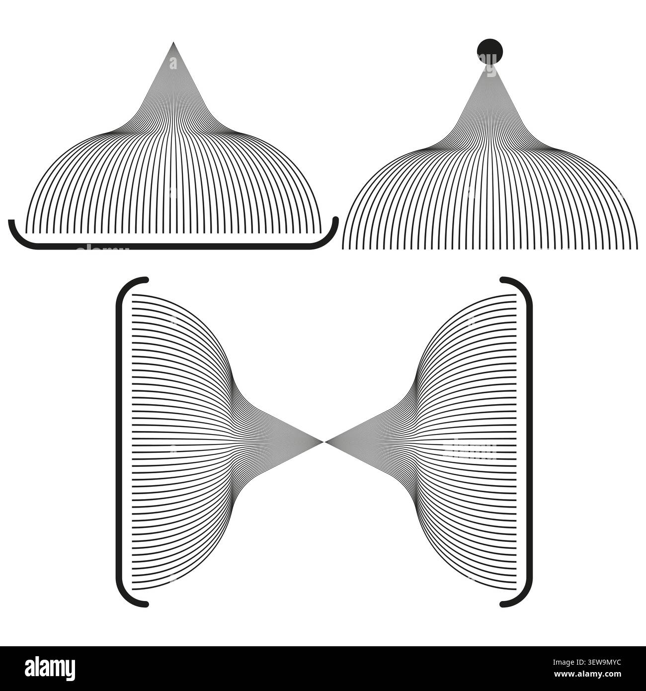 Abstract geometric wireframe forms pack features black vector 3d surfaces. Minimal tech collection highlights complex mesh. eps 10 Stock Vector