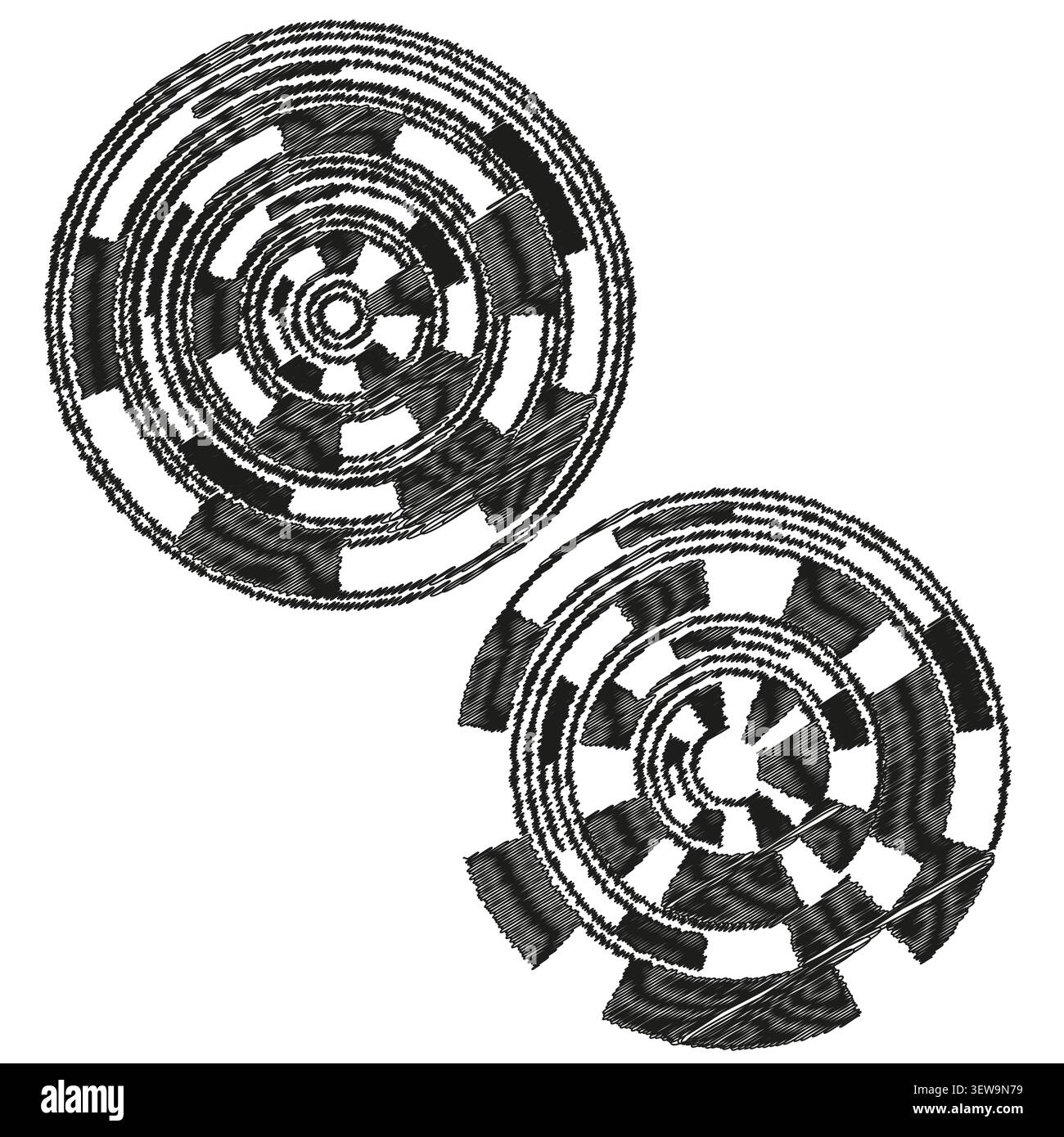 Abstract circular forms pack features black vector intricate gear wheels. Minimal collection visualizes complex machinery. eps 10 Stock Vector
