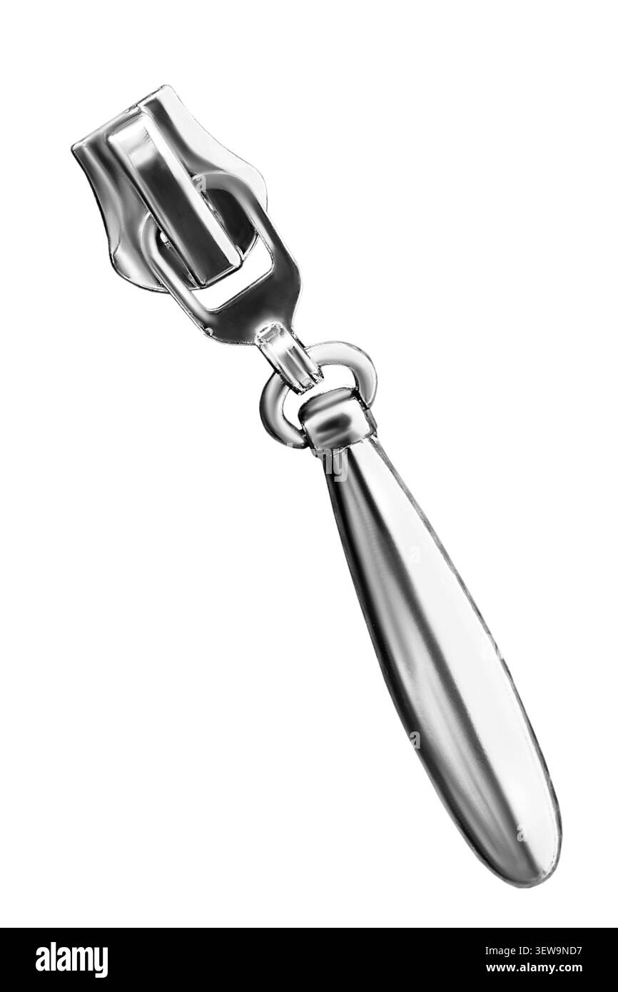 Metallic zip slider lock isolated on white background Stock Photo