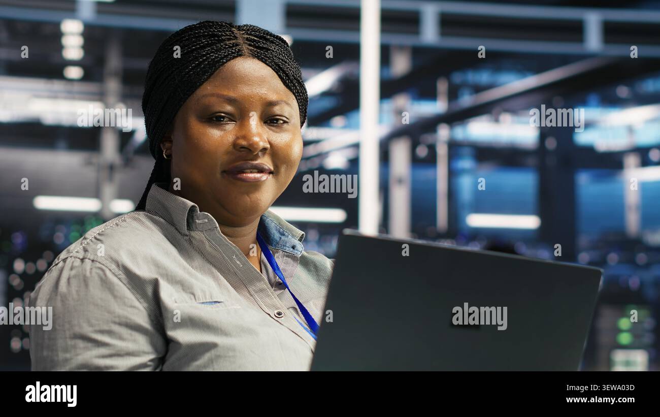 Data center engineer uses node tree AI software to analyze infrastructure and identify issues in a data center. Stock Photo