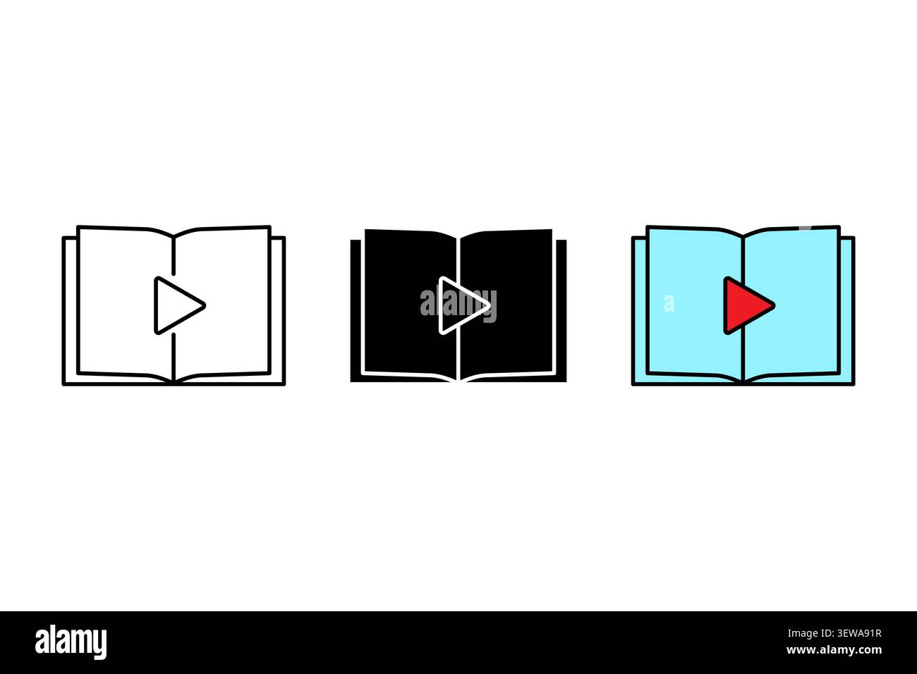 Book audiobook play button features linear vector element. Enhances digital education library and online learning process. eps 10 Stock Vector