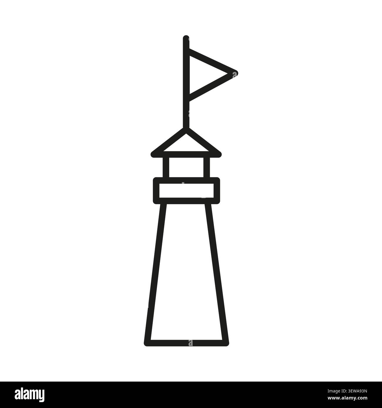 Lighthouse flag marine navigation features linear vector element. Visualizes sea ocean travel and coastal safety guidance. eps 10 Stock Vector