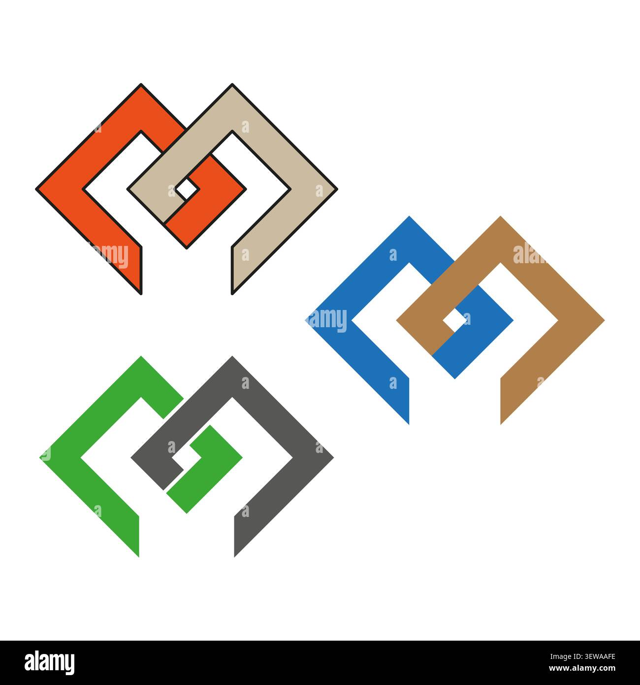 Interlocking square chain link feature colorful vector set. This abstract geometry visualizes modern business connections. eps 10 Stock Vector