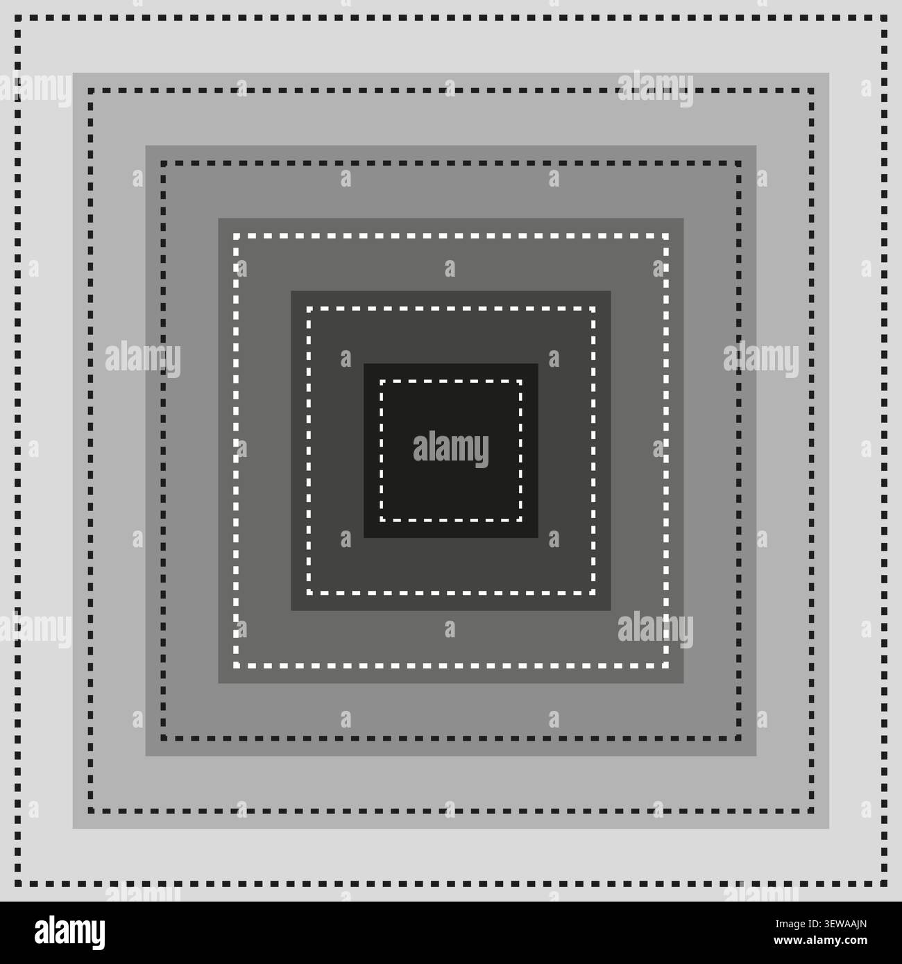 Concentric square tunnel illusion feature grey vector set. This geometric depth visualizes abstract modern backdrops. eps 10 Stock Vector