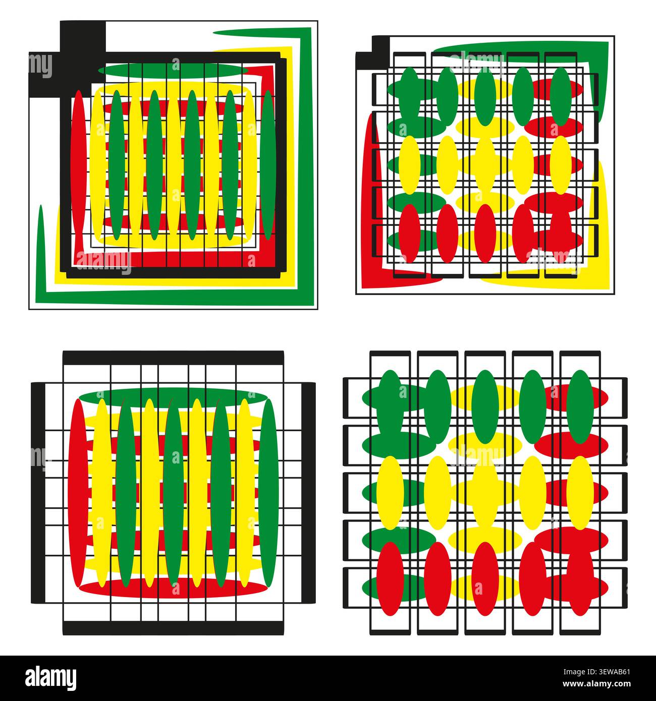 Abstract grid square mosaic feature colorful vector set. This geometric mesh structure complements modern tech textures. eps 10 Stock Vector
