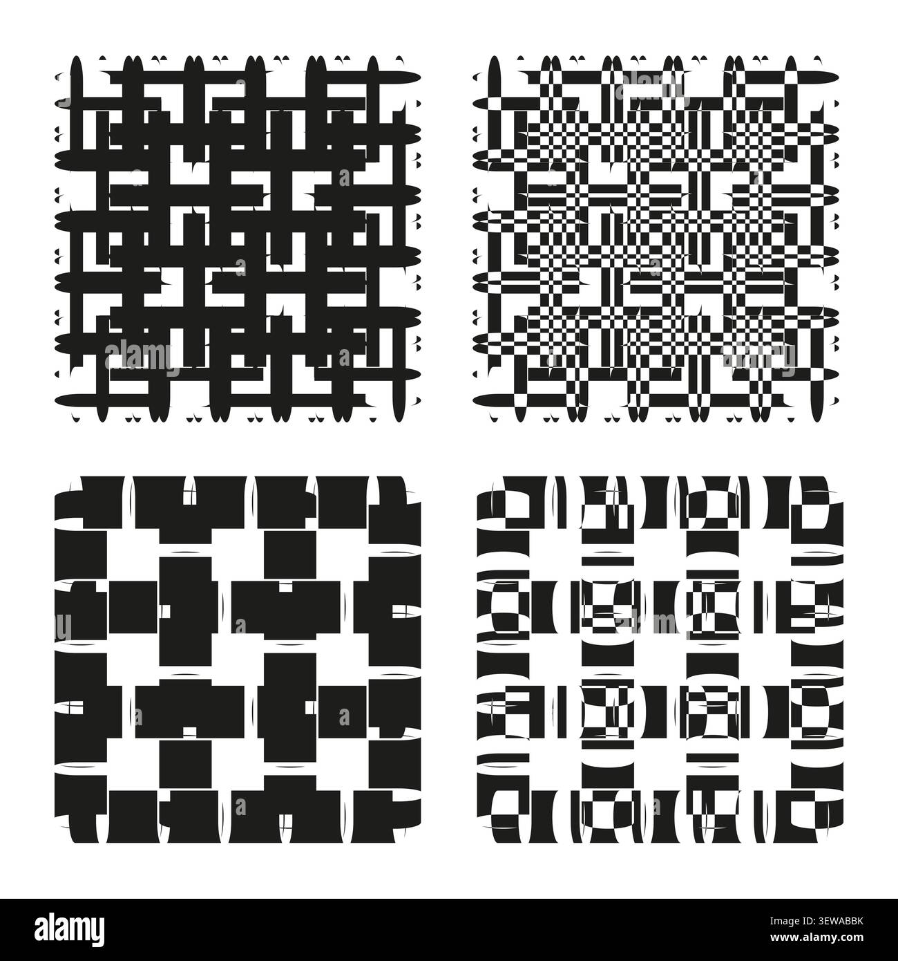 Checkered woven grid patchwork feature black vector set. This geometric backdrop visualizes abstract textile block patterns. eps 10 Stock Vector