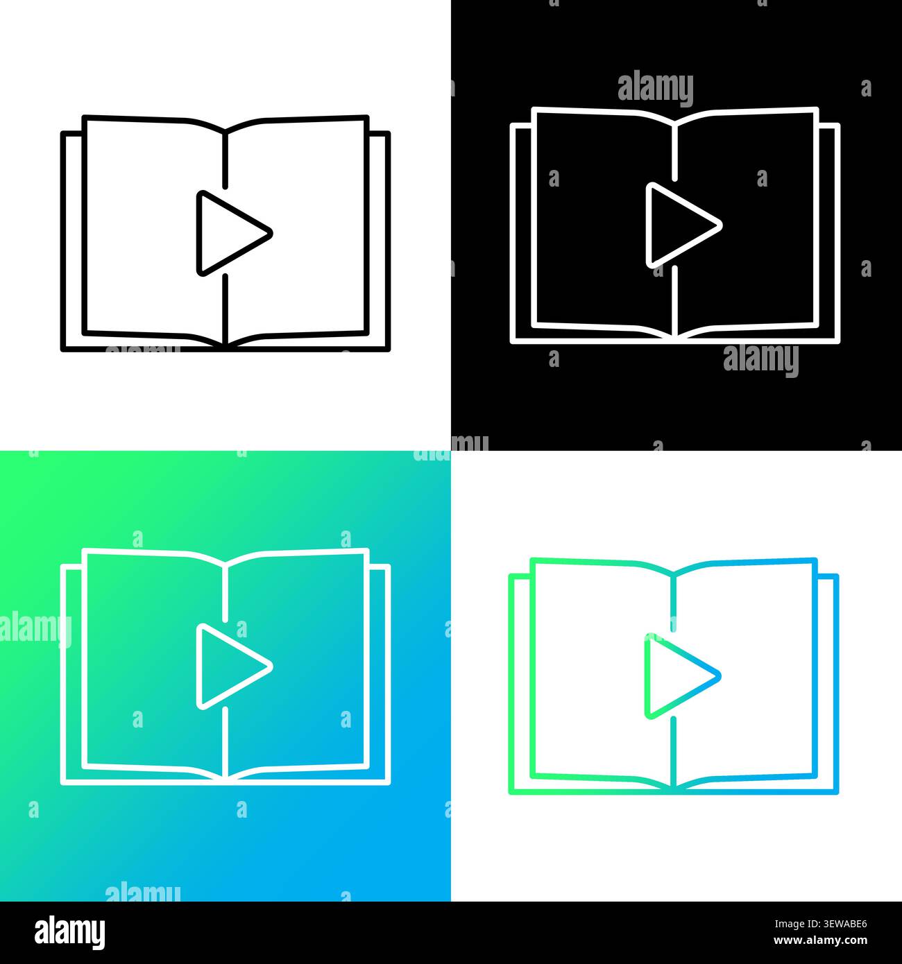 Audiobook play media button features line vector element. Enhances digital education library and online learning process. eps 10 Stock Vector
