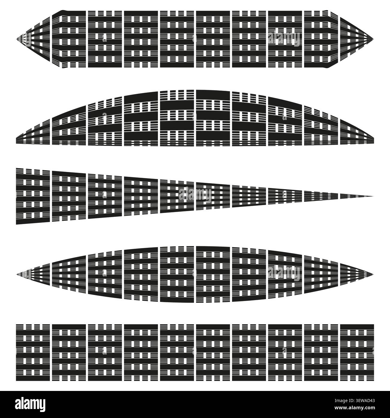 Grid line geometric shape feature black vector set. This abstract wave structure enhances modern tech layout decorations. eps 10 Stock Vector