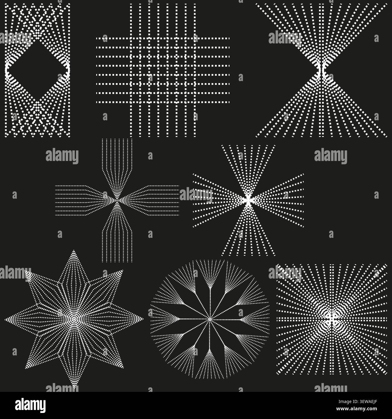 Geometric thin line feature white vector set. This abstract wireframe star enhances simple minimal tech backgrounds. Stock Vector