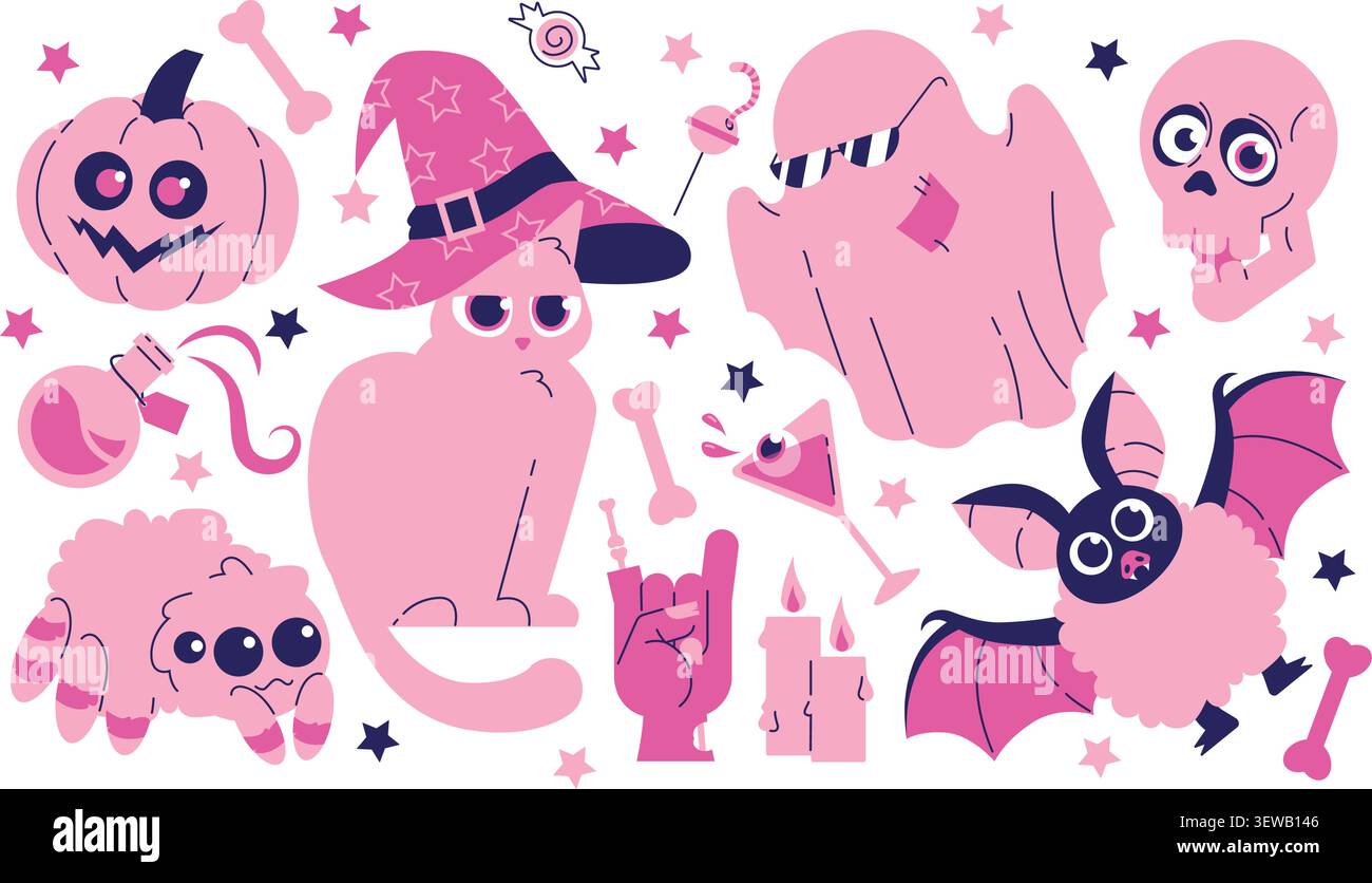 Pink Halloween vector set  Stock Vector