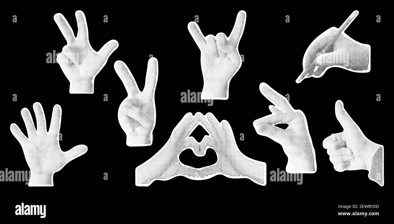 Hand Gestures Halftone Collage Stickers Stock Vector