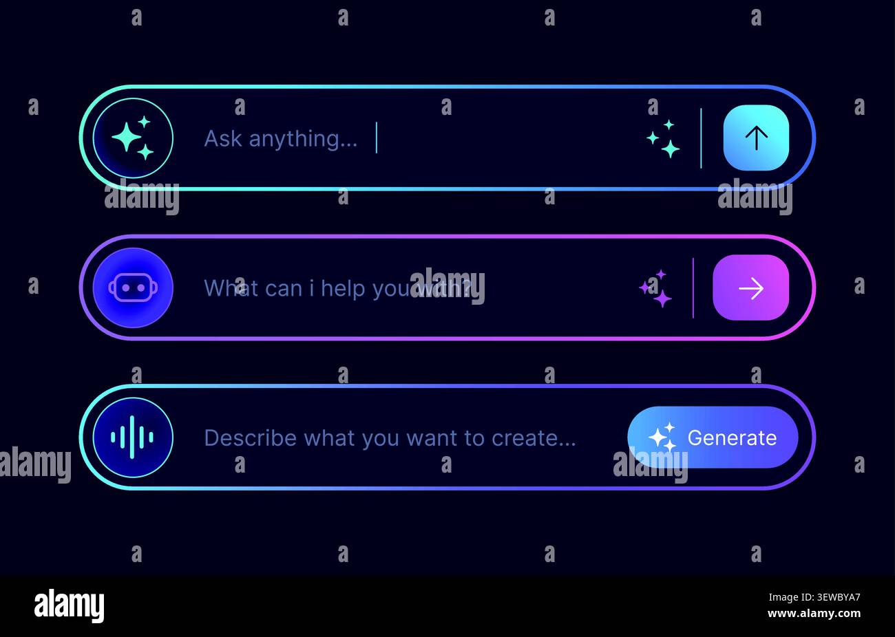 AI chat prompt input bar set with chatbot search and generate interface vector Stock Vector