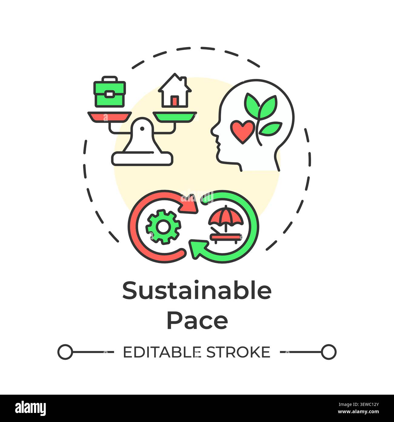 Sustainable pace multi color concept icon Stock Vector