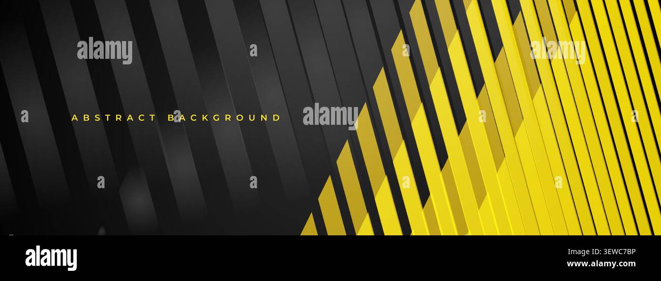 Black and yellow modern striped abstract background with diagonal lines. Vibrant contrast geometric wide banner design. Vector illustration Stock Vector
