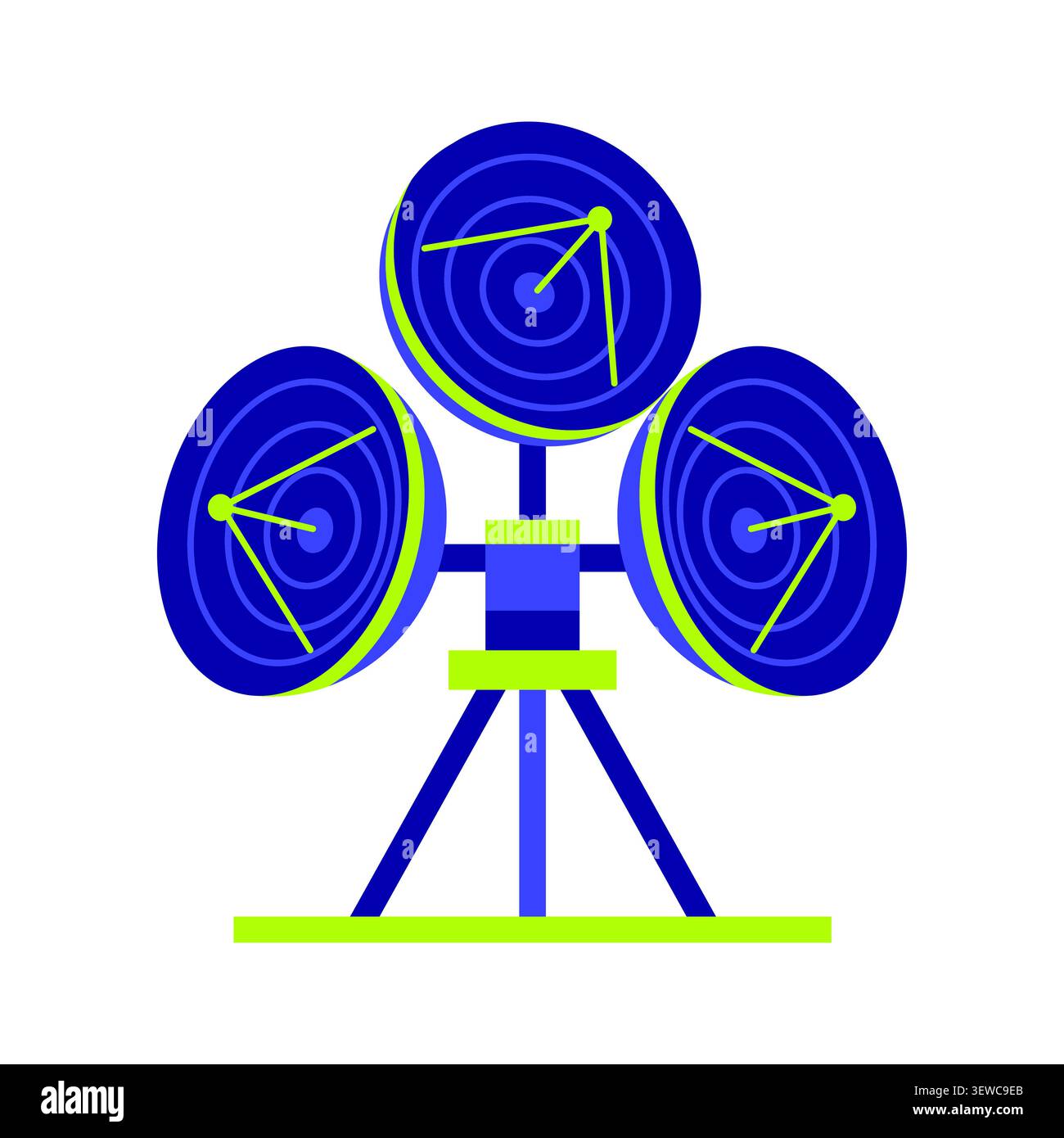 Triple satellite dish array flat illustration Stock Vector