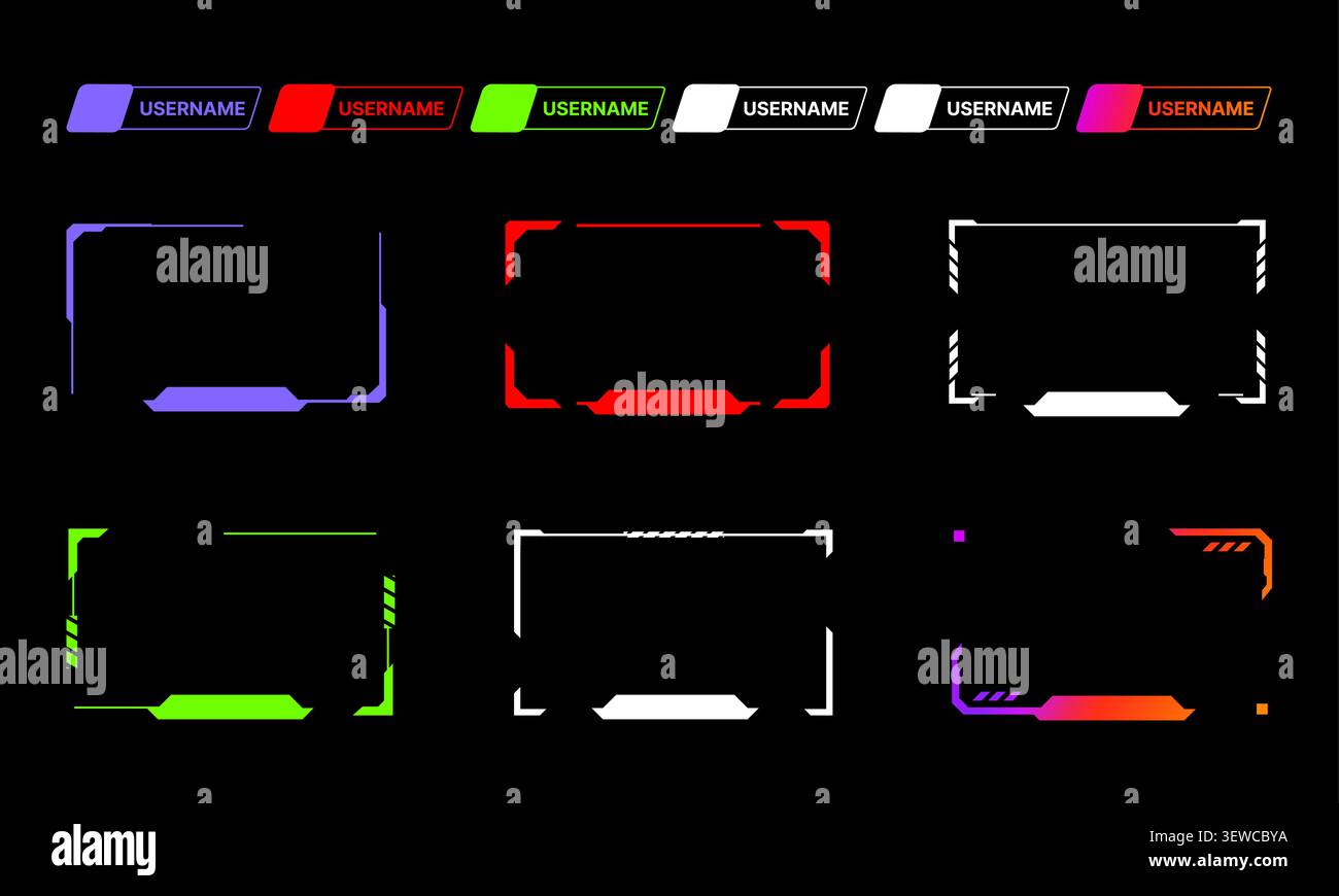 Streaming overlay frame template set with webcam borders and live broadcast layouts vector Stock Vector