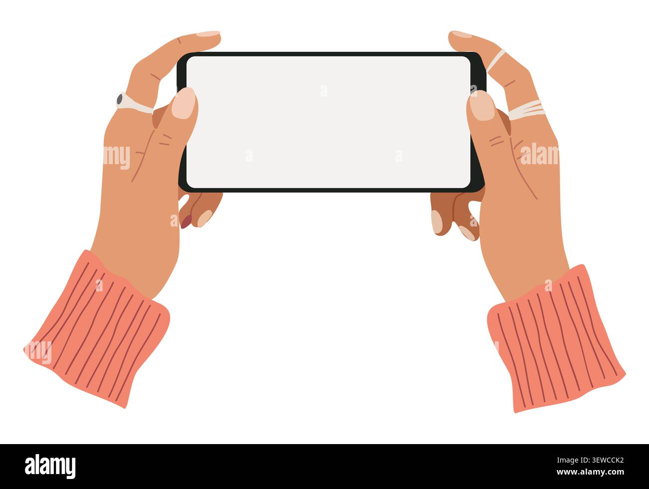 Female Hands hold smartphone with blank screen Stock Vector