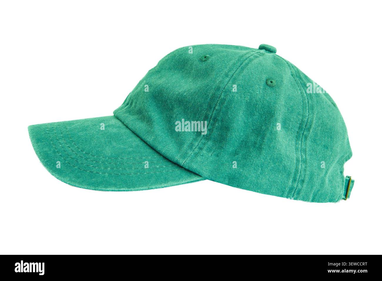 Green Baseball Cap Hat isolated on white background. Stock Photo