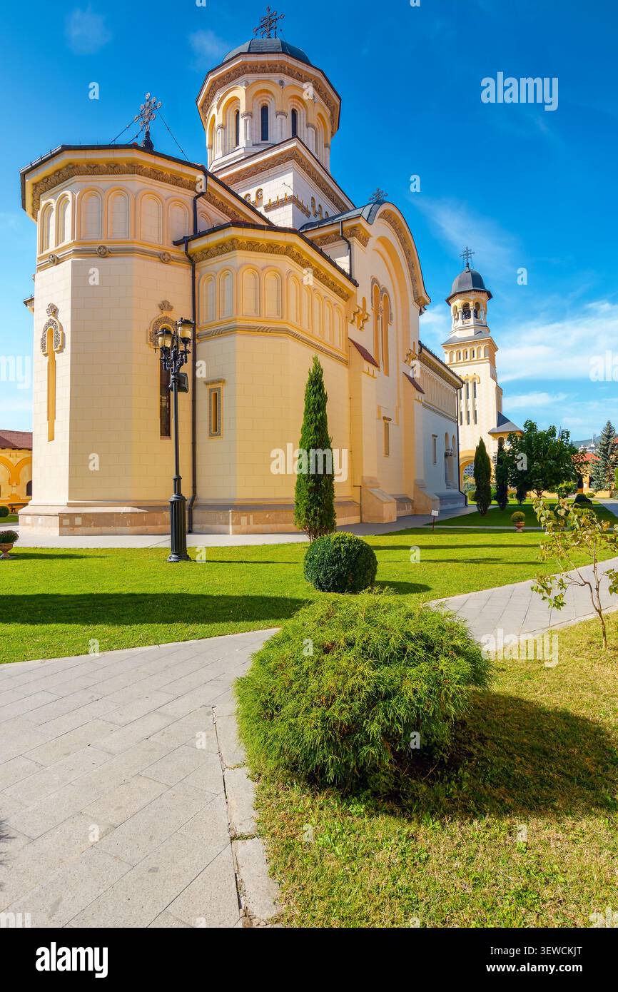 alba iulia, romania - 13 oct 2019: coronation cathedral. holy trinity romanian orthodox cathedral located in alba iulia citadel. sunny autumn day. pop Stock Photo