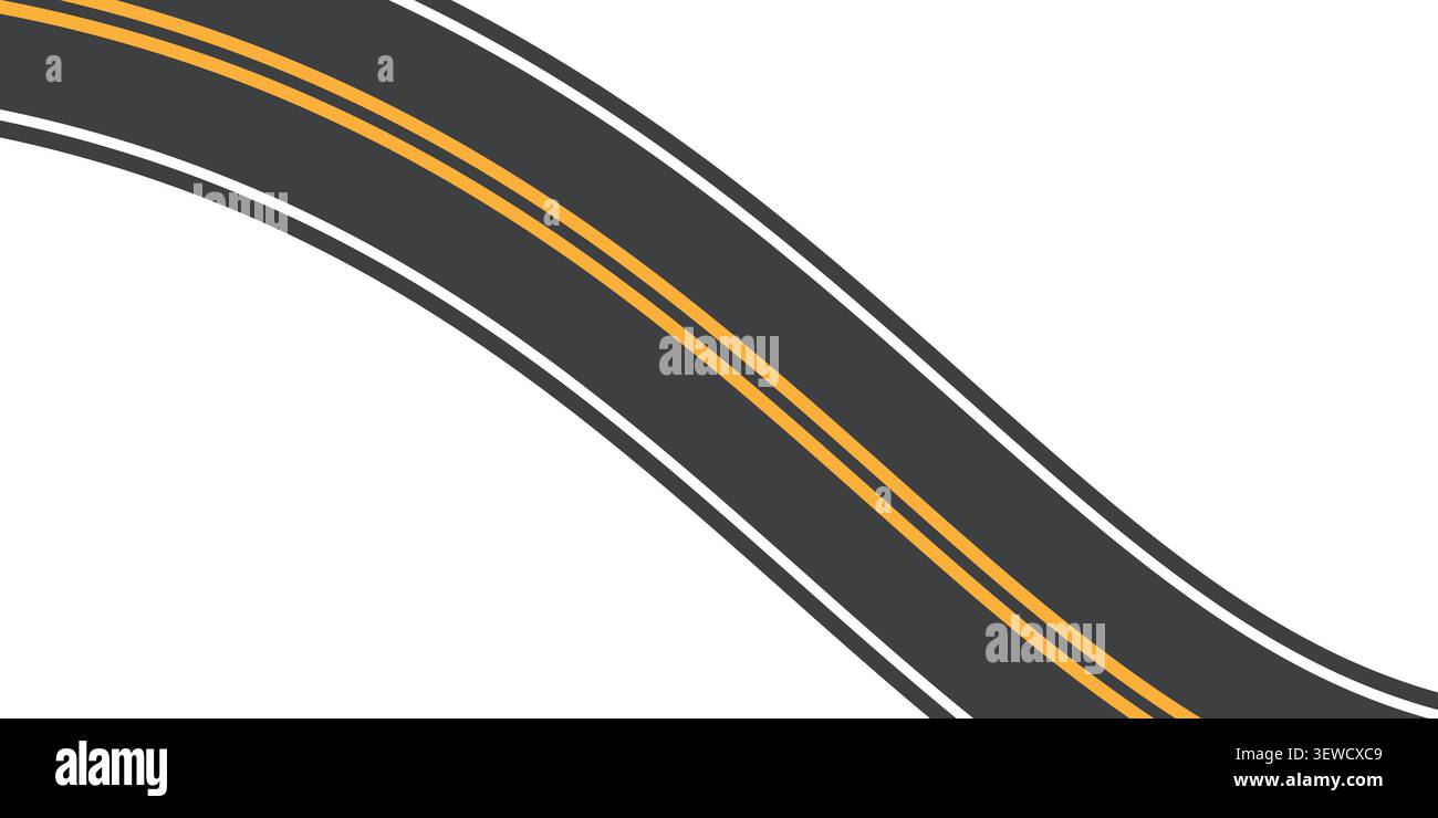 Minimalist top view of a winding gray highway track on white background Stock Vector