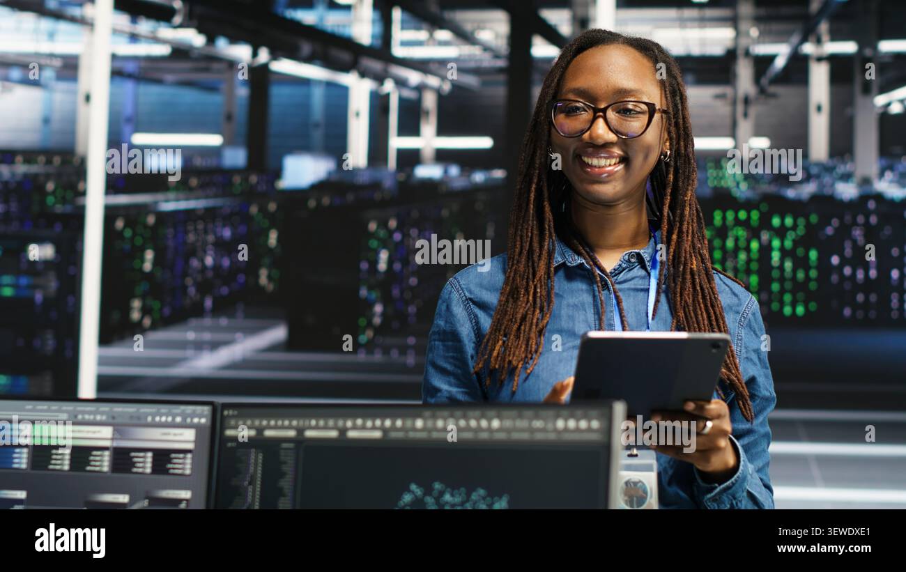 Software developer uses node tree software to identify equipment performance issues and data patterns. Stock Photo