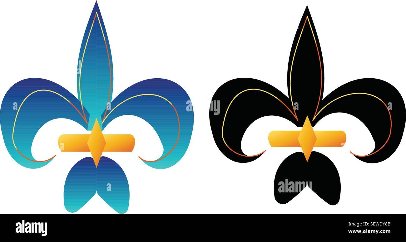 A blue and gold stylized fleur-de-lis symbol, a classic heraldic emblem. Stock Vector