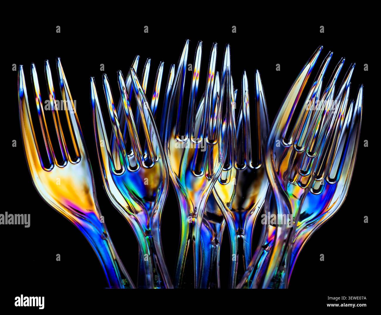 Colour spectrum in plastic forks Stock Photo