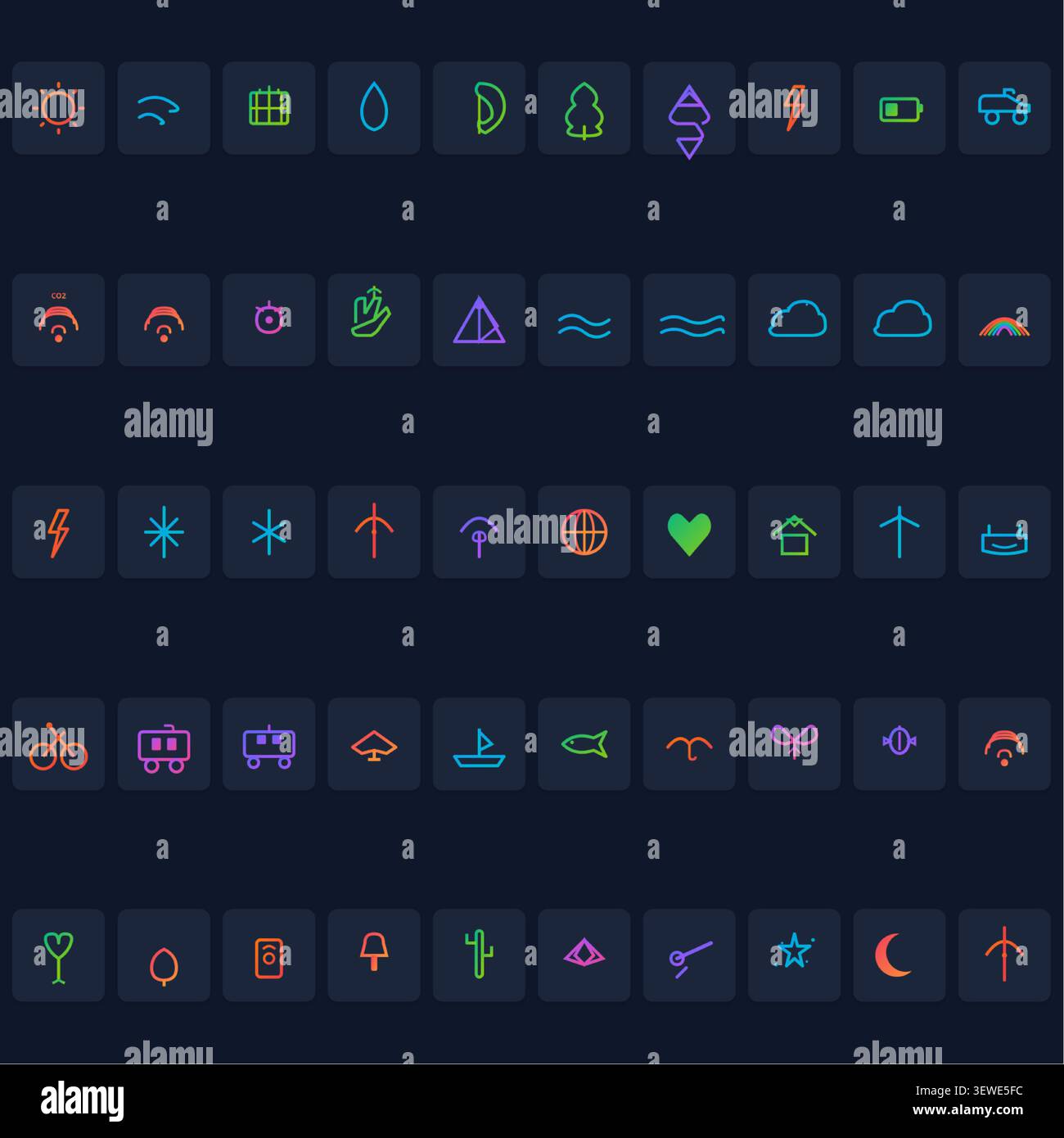 Comprehensive Nature & Sustainability Icon Pack – Gradient Outline Icon Pack – Dark Edition Stock Vector