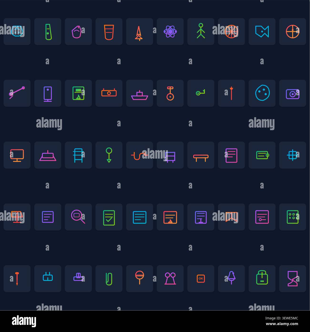 Extended Education & E-learning Icon Pack – Gradient Outline Icon Pack – Dark Edition Stock Vector