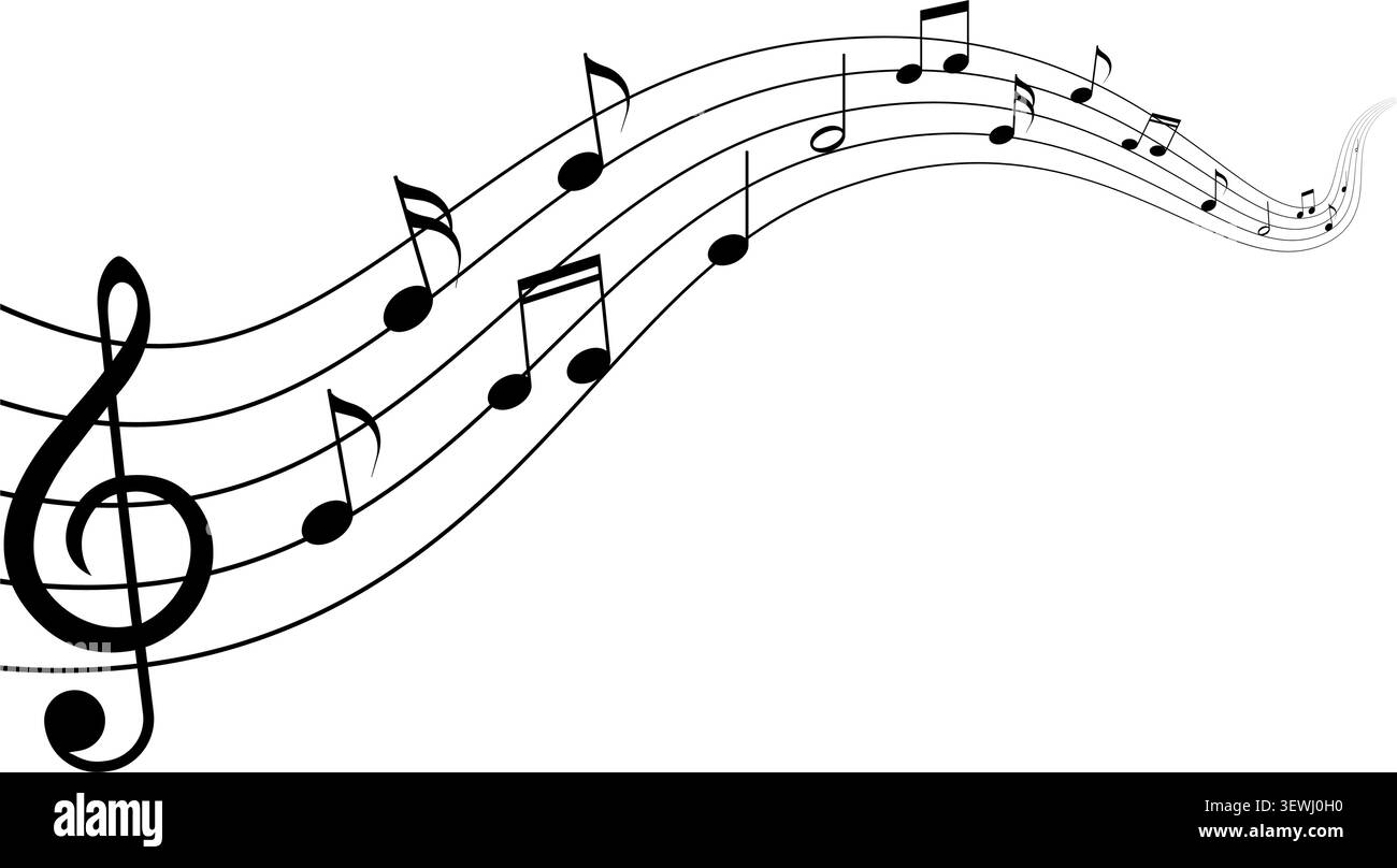 Musical notes and treble clef wave vector background illustration Stock Vector