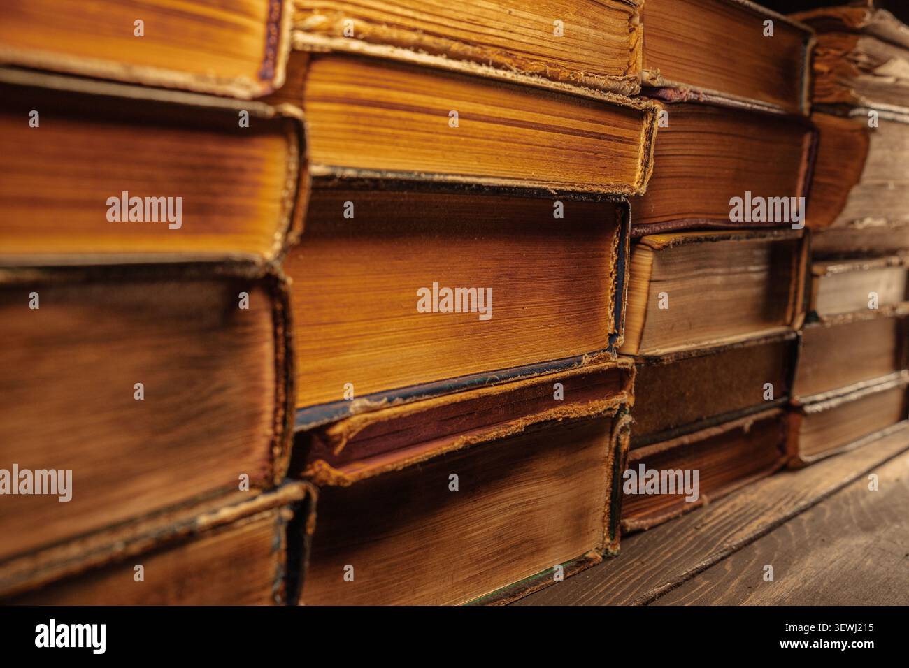 Old Books Stack,Pages From Side, Reading Concept, Education Knowledge Background Stock Photo