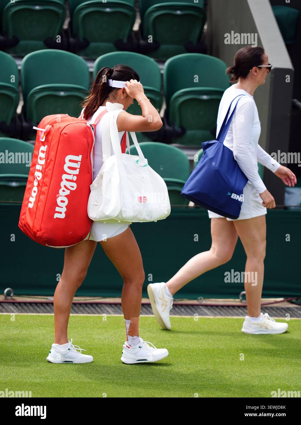 Emma Raducanu of Great Britain following a practice session at the All ...