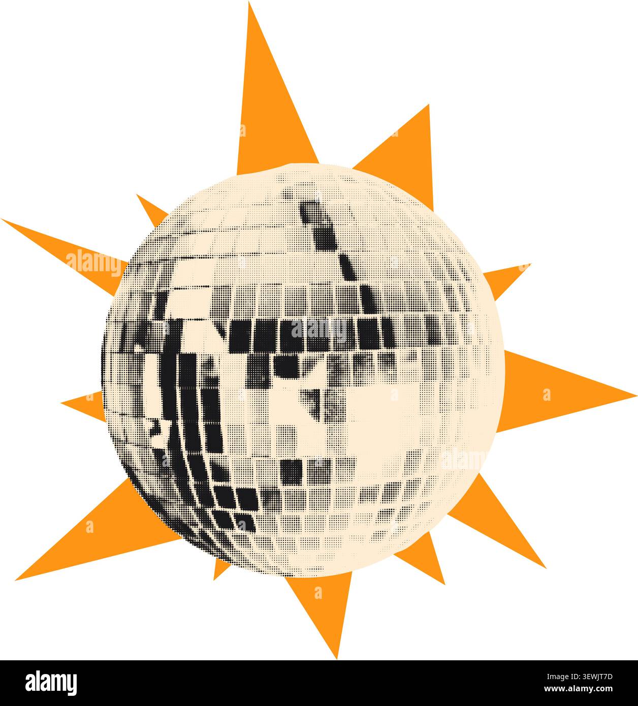 Halftone disco ball star burst collage vector illustration Stock Vector