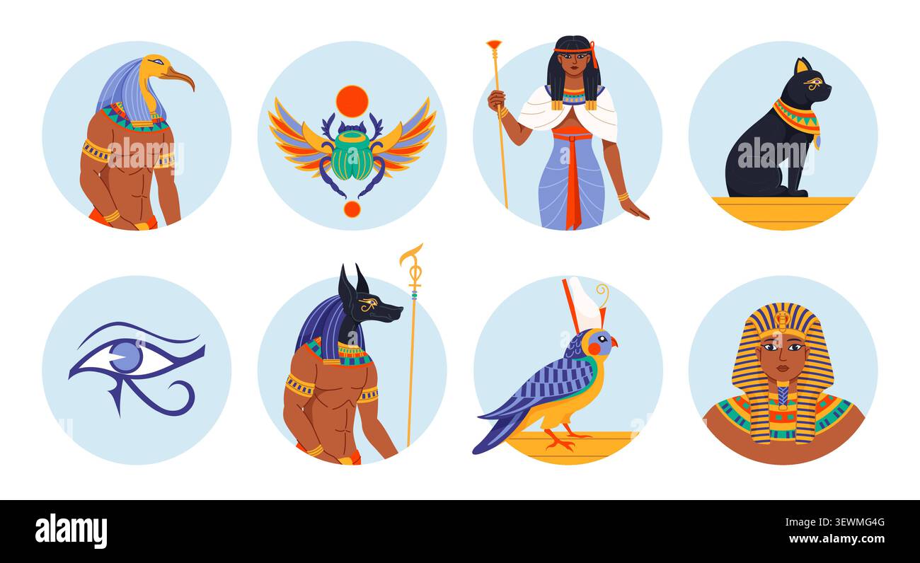 Ancient Egyptian icons set. Vector illustration Stock Vector
