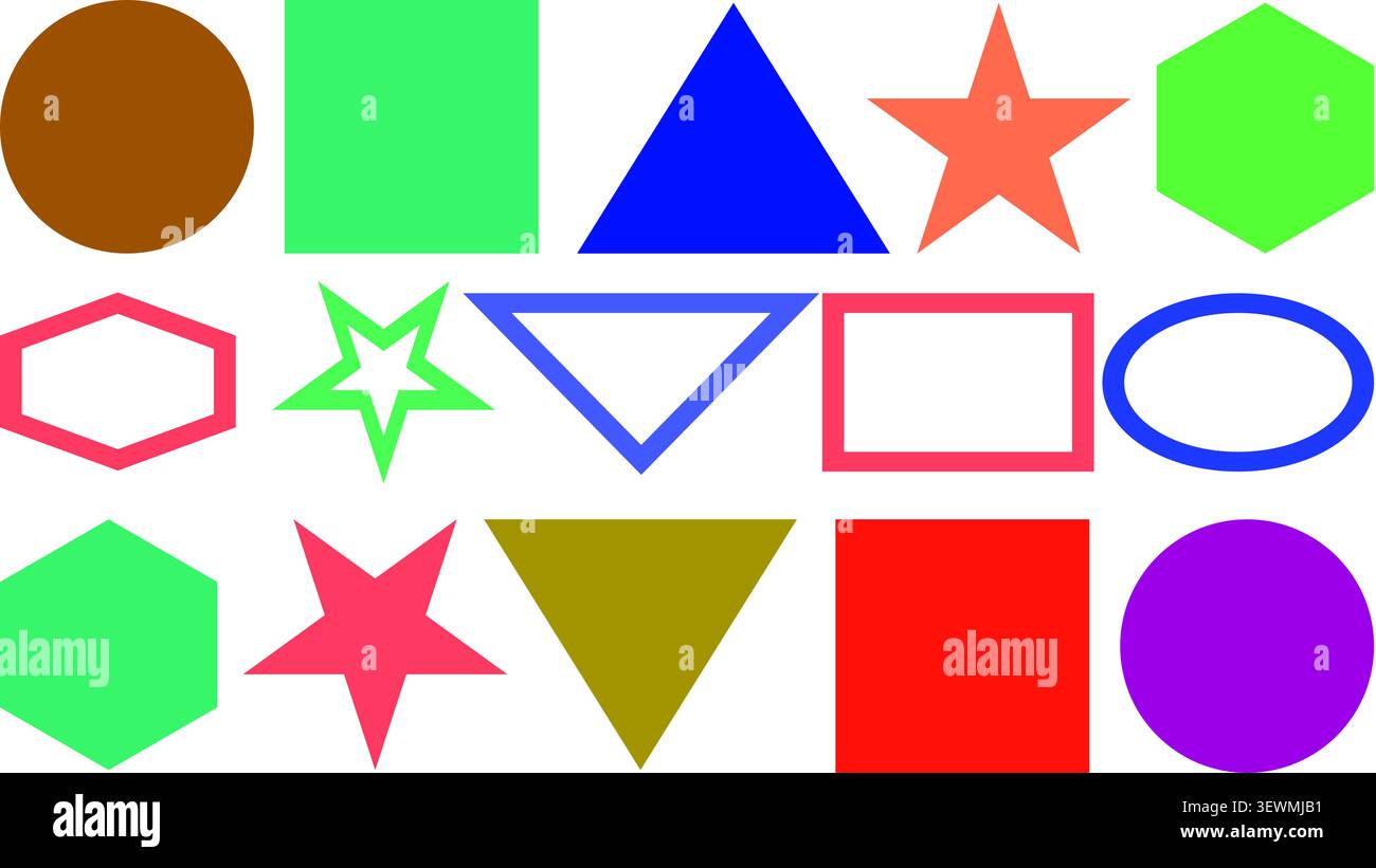 Collection of colorful geometric shapes on white background with shape set Stock Vector